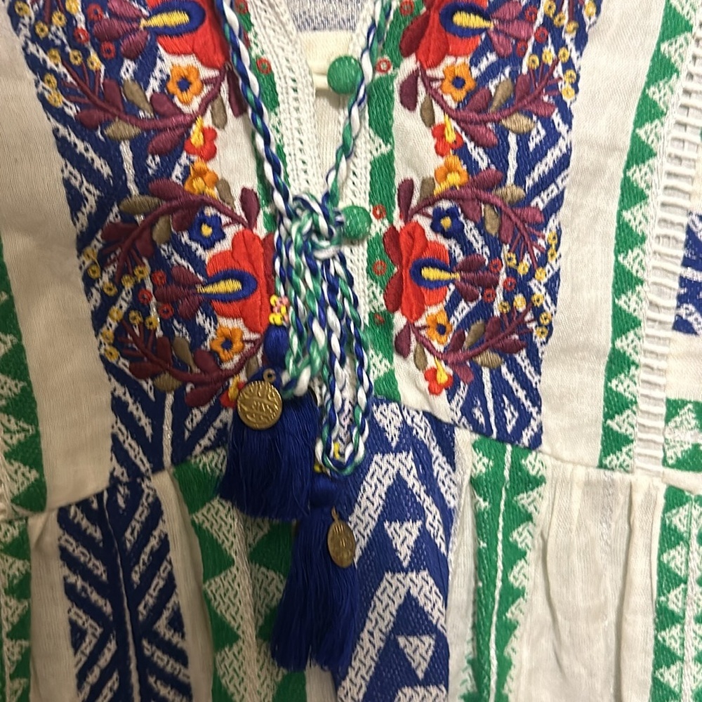 Anthropologie White Top with Blue and Green Geometric Print - Picture 8 of 16